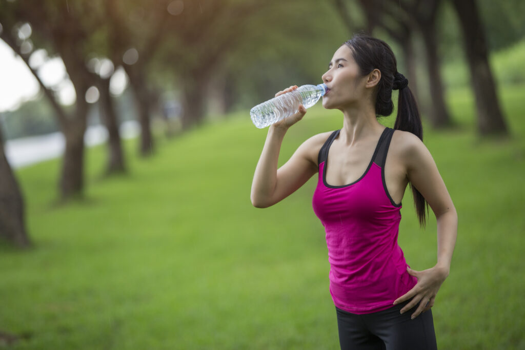 woman drink water from the exercise.